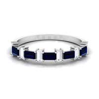Certified Baguette Cut Lab Created Blue Sapphire and Diamond Half Eternity Band