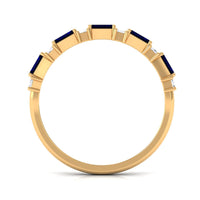 Certified Baguette Cut Lab Created Blue Sapphire and Diamond Half Eternity Band