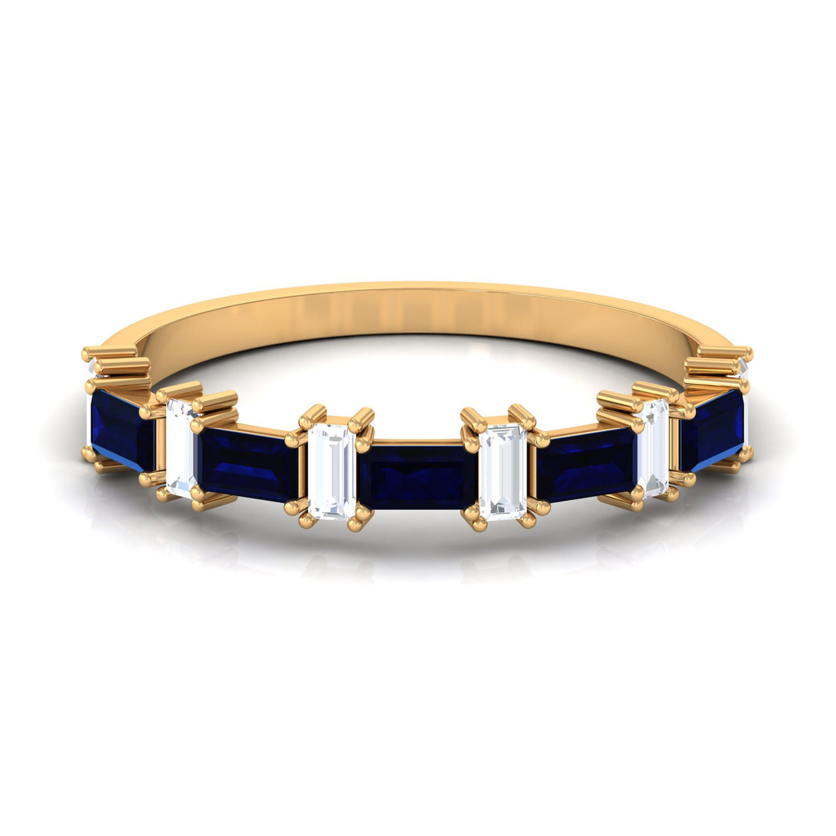 Certified Baguette Cut Lab Created Blue Sapphire and Diamond Half Eternity Band