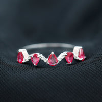Natural Pear Shape Ruby Half Eternity Ring with Diamond for Women