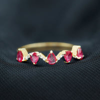 Natural Pear Shape Ruby Half Eternity Ring with Diamond for Women