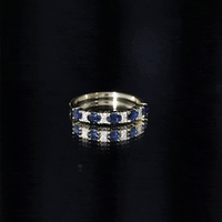 Natural 0.8 Carat Oval Blue Sapphire and Diamond Half Eternity Wedding Band