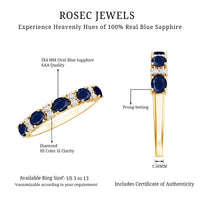 Natural 0.8 Carat Oval Blue Sapphire and Diamond Half Eternity Wedding Band
