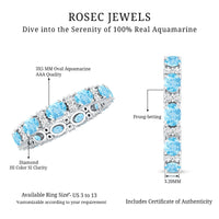 East West style natural aquamarine and diamond eternity wedding band in rings, featuring rose gold setting from Rosec Jewels.