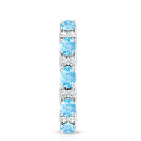 Natural aquamarine and diamond eternity wedding band in east-west style, Rosec Jewels rings with sparkling gemstones and intricate design.