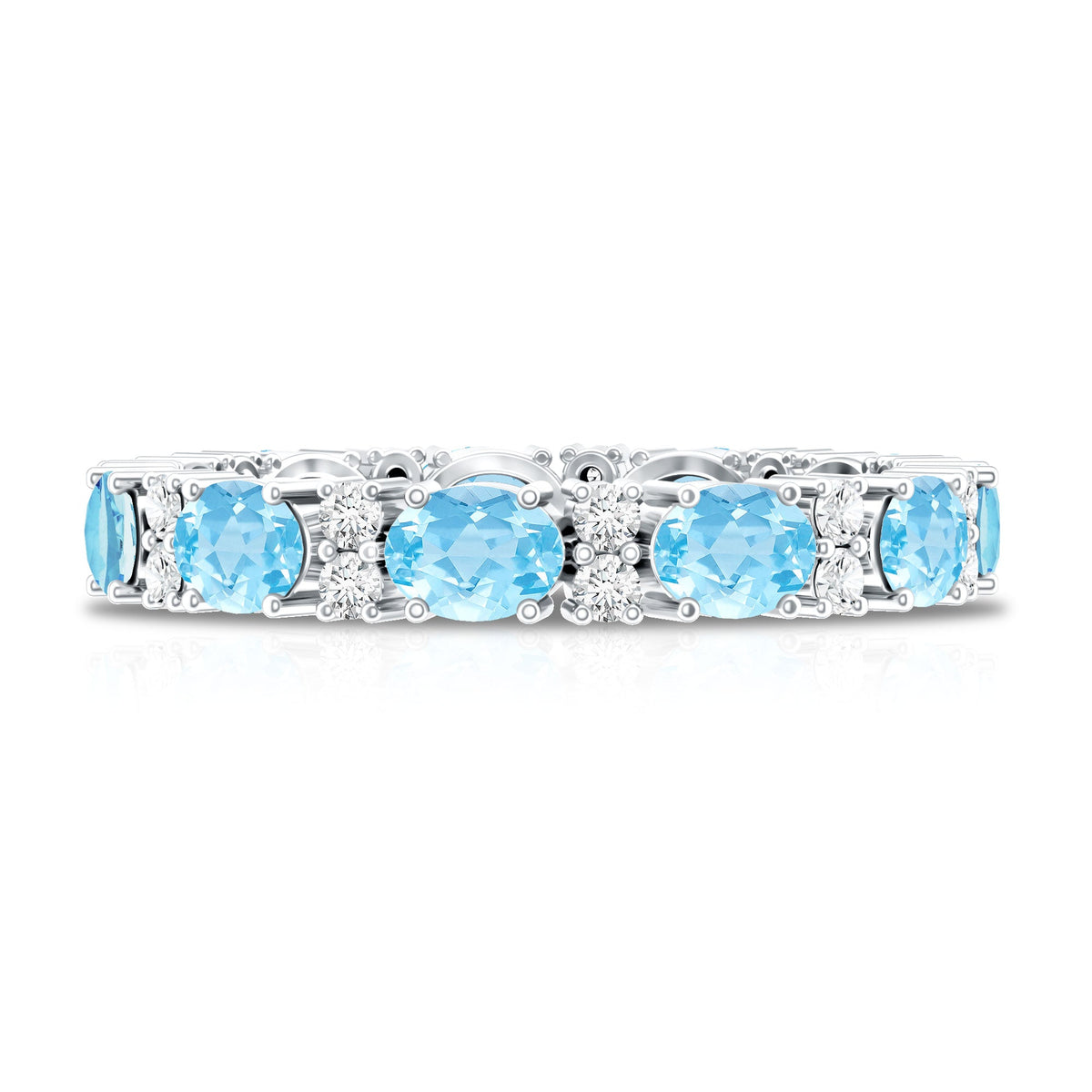Natural aquamarine diamond eternity wedding band in east-west style, Rosec Jewels rings with alternating gemstones and sleek design.