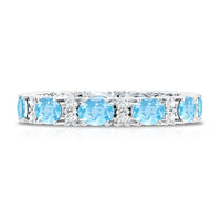 Natural aquamarine diamond eternity wedding band in east-west style, Rosec Jewels rings with alternating gemstones and sleek design.