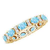 East West style natural aquamarine and diamond eternity wedding band by Rosec Jewels, featuring alternating gemstones in a sleek ring design.