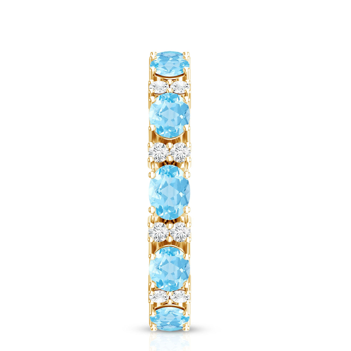 East West style aquamarine and diamond eternity wedding band by Rosec Jewels, featuring alternating stones in a sleek ring design.