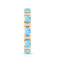 East West style aquamarine and diamond eternity wedding band by Rosec Jewels, featuring alternating stones in a sleek ring design.