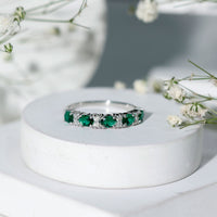 Certified Oval Lab Grown Emerald Half Eternity Ring with Diamond
