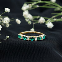 Certified Oval Lab Grown Emerald Half Eternity Ring with Diamond