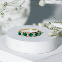 Certified Oval Lab Grown Emerald Half Eternity Ring with Diamond