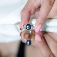 Tahitian pearl engagement ring with diamond accents by Rosec Jewels, featuring a nature-inspired design and elegant craftsmanship.
