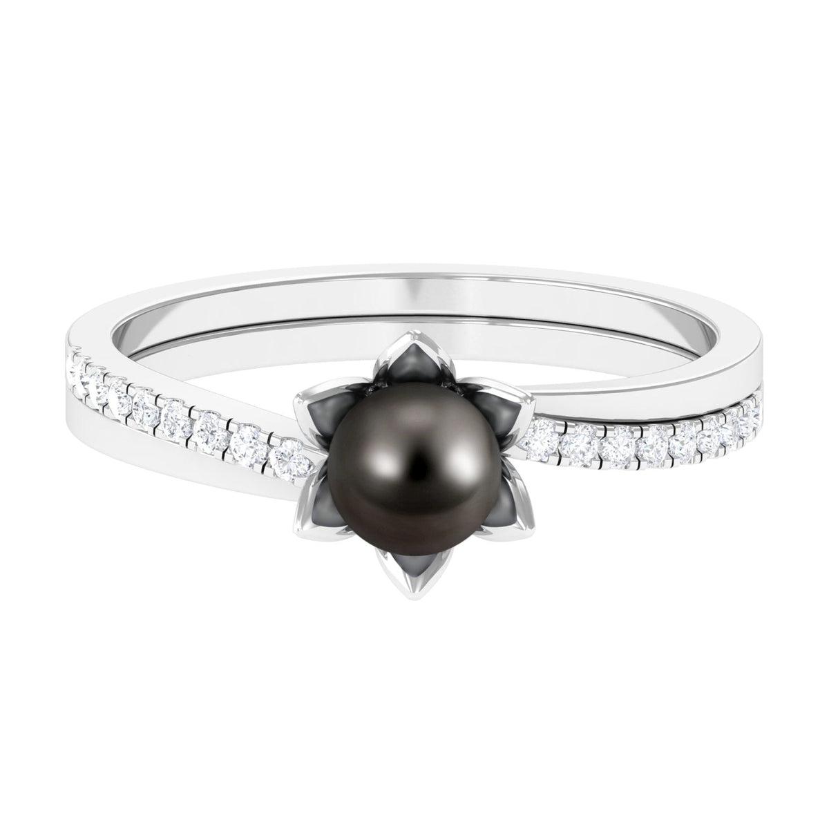 Tahitian Pearl and Diamond Flower Bypass Ring