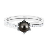 Tahitian Pearl and Diamond Flower Bypass Ring