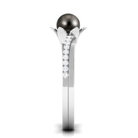 Tahitian Pearl and Diamond Flower Bypass Ring