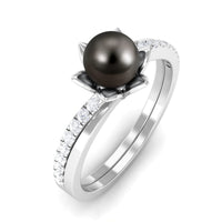 Tahitian Pearl and Diamond Flower Bypass Ring