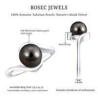 8 Carat Certified Tahitian Black Pearl Solitaire Bypass Ring