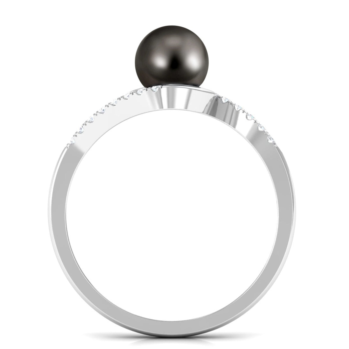 Solitaire Tahitian pearl bypass engagement ring with diamond accent from Rosec Jewels, showcasing elegant design and high-quality craftsmanship.