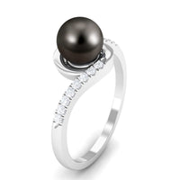 Solitaire Tahitian pearl bypass engagement ring with diamond accents by Rosec Jewels, showcasing elegant design and craftsmanship.