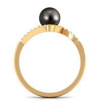 Solitaire Tahitian pearl bypass engagement ring with diamond from Rosec Jewels, featuring a lustrous black pearl and elegant band design.