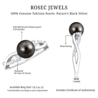 Tahitian pearl and diamond crossover engagement ring by Rosec Jewels, showcasing a pearl and sparkling diamonds on a sleek band.