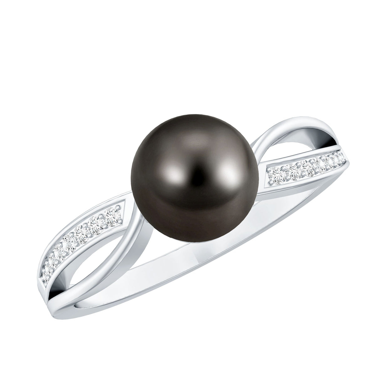 Tahitian pearl solitaire engagement ring with 7.25 carat diamond setting, featuring a rose gold band and elegant design.