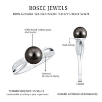 7.25 CT Tahitian Pearl engagement ring with diamond by Rosec Jewels, showcasing a solitaire pearl and sparkling diamond setting.
