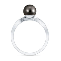 7.25 CT Tahitian Pearl engagement ring with diamond, featuring a solitaire design from Rosec Jewels, shown on a ring display.