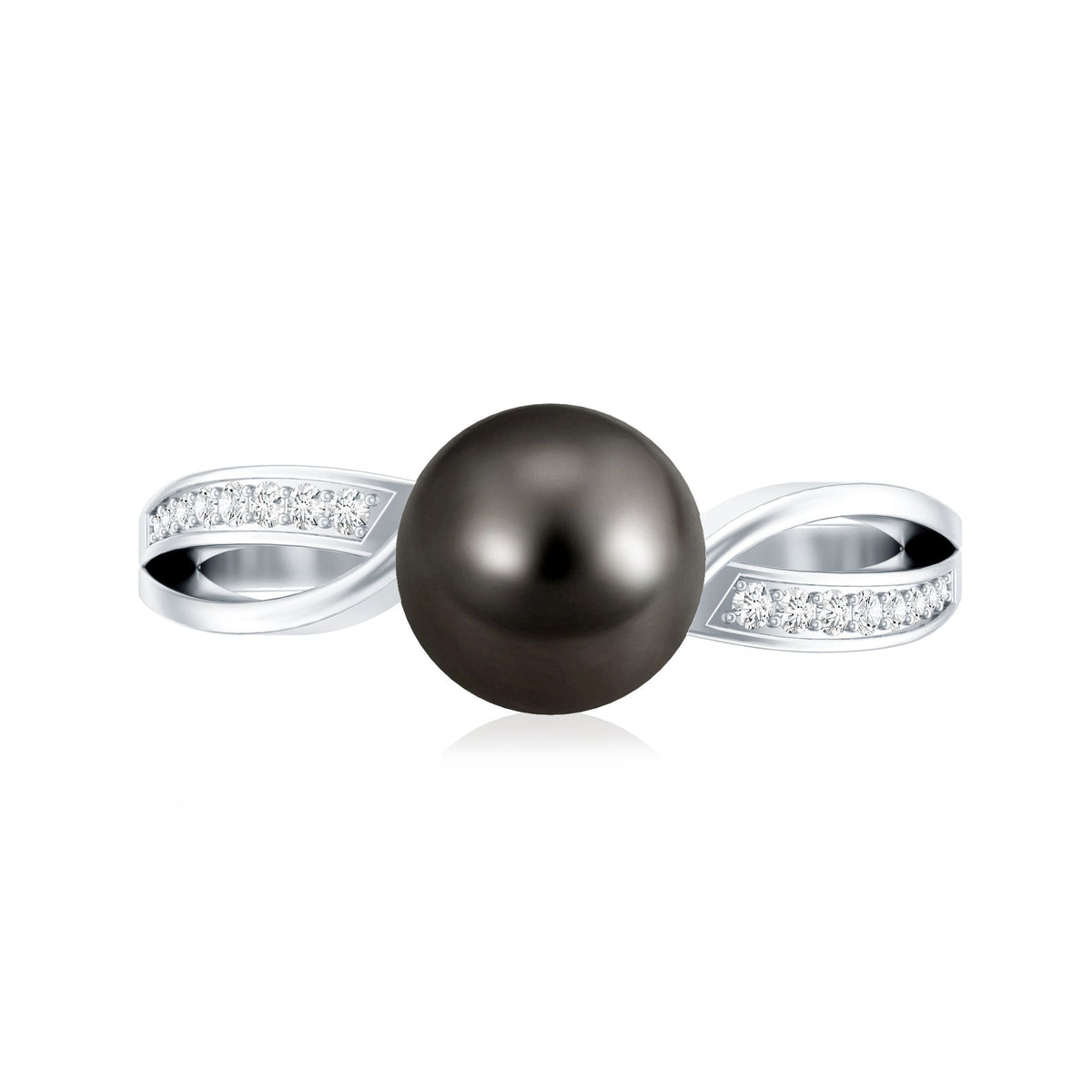 7.25 CT solitaire Tahitian pearl engagement ring with diamond accents by Rosec Jewels, showcasing a large lustrous black pearl and sparkling diamonds.