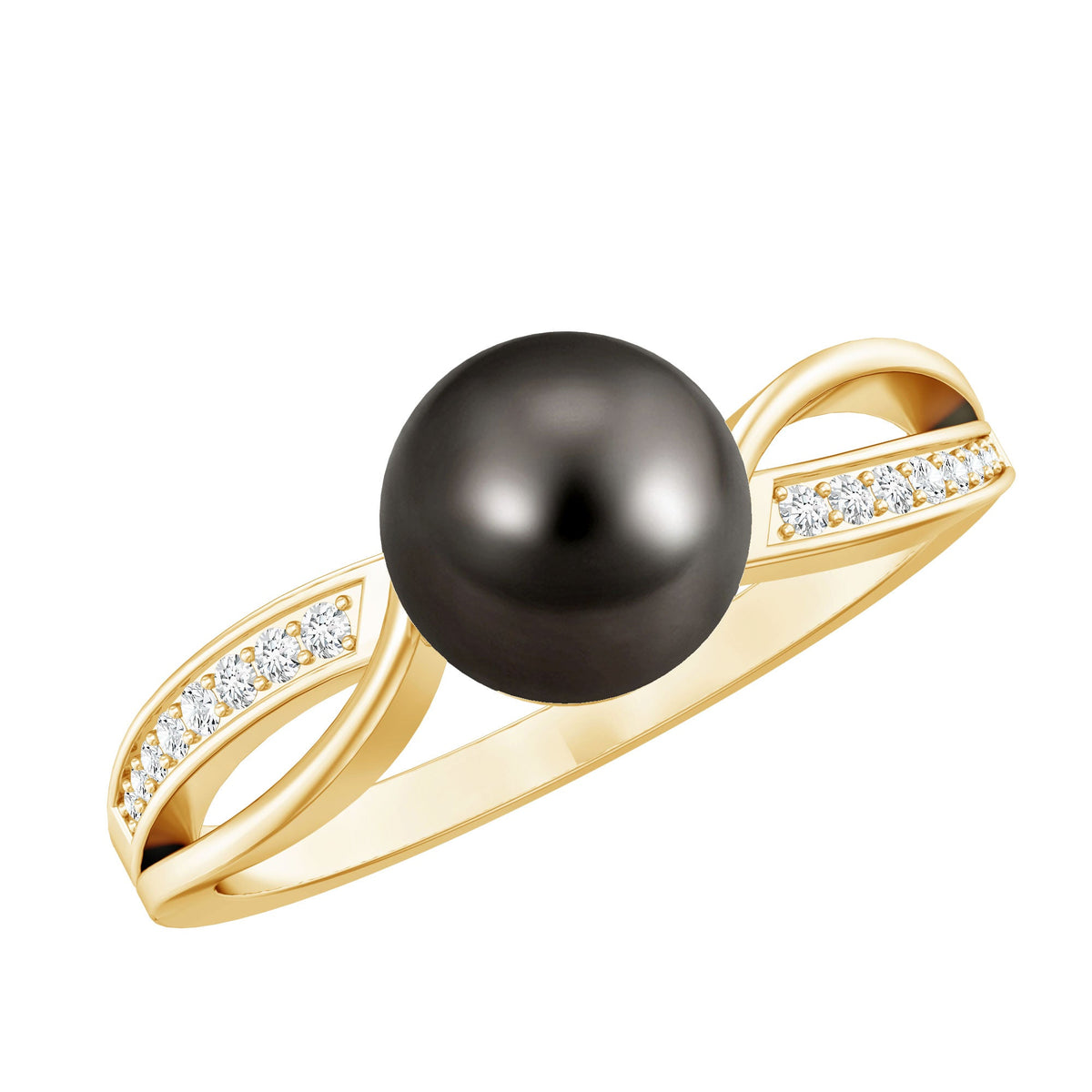 7.25 CT solitaire Tahitian pearl engagement ring with diamond from Rosec Jewels, showcasing a lustrous dark pearl and sparkling setting.