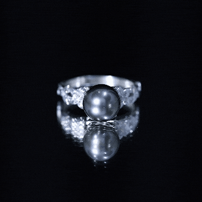 7.5 carat genuine Tahitian black pearl flower engagement ring with diamonds by Rosec Jewels, featuring a yellow gold band and intricate design.