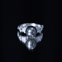 7.5 carat genuine Tahitian black pearl flower engagement ring with diamonds by Rosec Jewels, featuring a yellow gold band and intricate design.