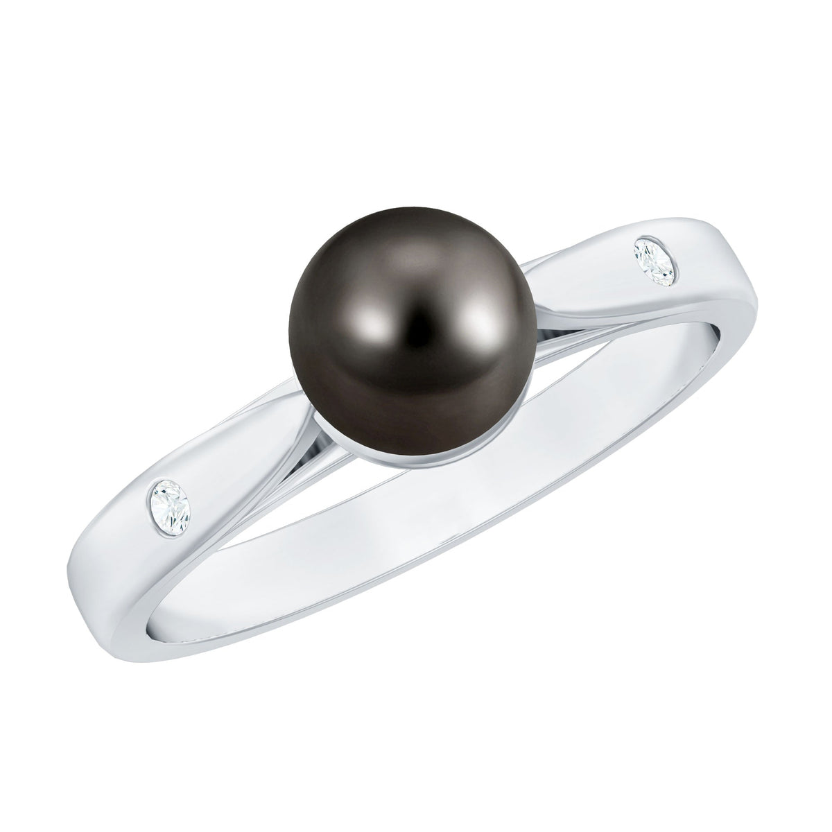 Solitaire black Tahitian pearl engagement ring by Rosec Jewels featuring a single pearl and elegant band.