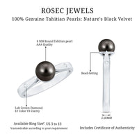 Black Tahitian pearl solitaire engagement ring by Rosec Jewels featuring a stunning black pearl on a sleek band with certificate.