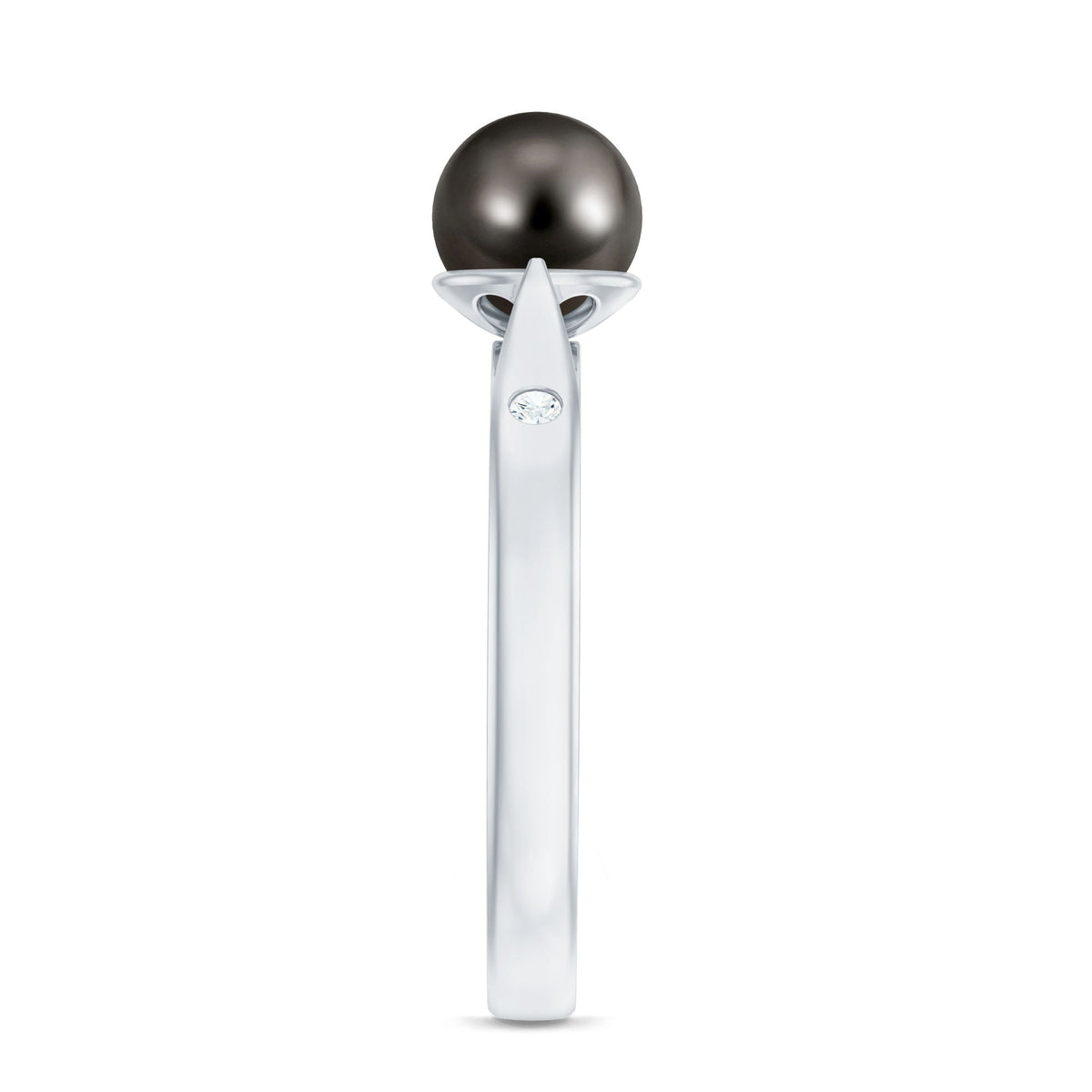Black Tahitian pearl solitaire engagement ring by Rosec Jewels with certificate, featuring a single elegant black pearl set in a delicate ring.