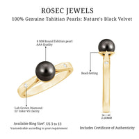 Solitaire Black Tahitian Pearl engagement ring by Rosec Jewels with certificate, featuring a single lustrous black pearl on a sleek band.
