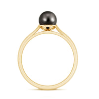 Black Tahitian pearl solitaire engagement ring with certificate by Rosec Jewels, showcasing the elegant ring design and high-quality pearl.