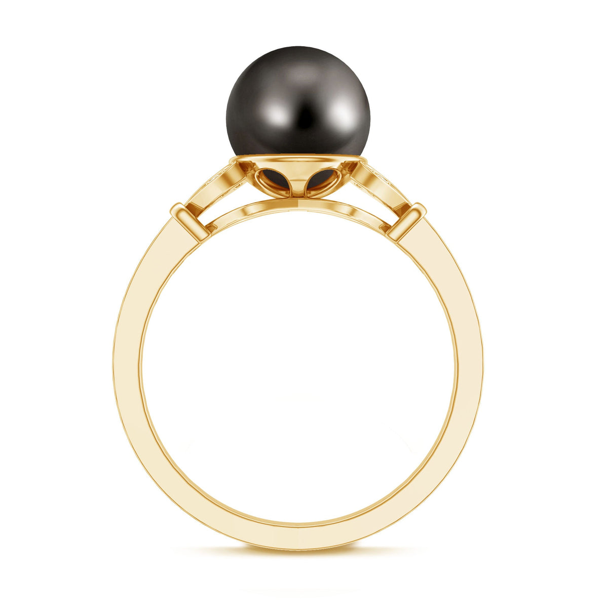 Tahitian pearl and diamond engagement ring with split shank design by Rosec Jewels, featuring a central pearl and sparkling diamonds.