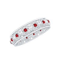 Vintage Style Lab Created Ruby Celtic Wedding Band with Certificate