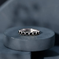 Beaded Bezel Set Black Onyx Half Eternity Wedding Band