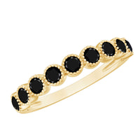 Beaded Bezel Set Black Onyx Half Eternity Wedding Band