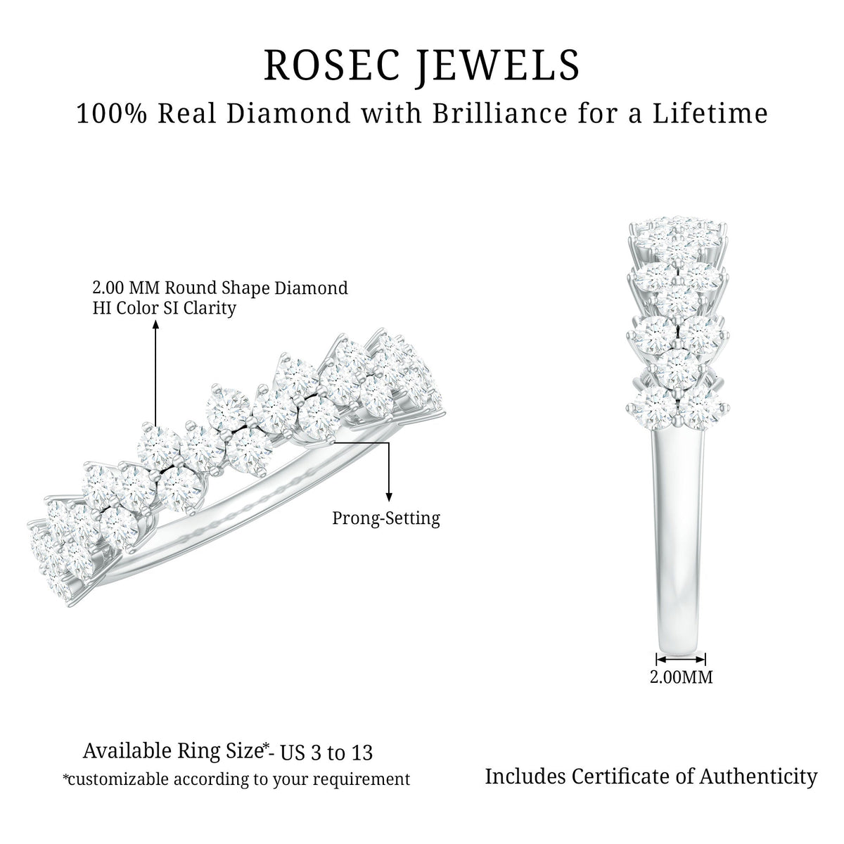 Natural Diamond Half Eternity Wedding Band with Certificate