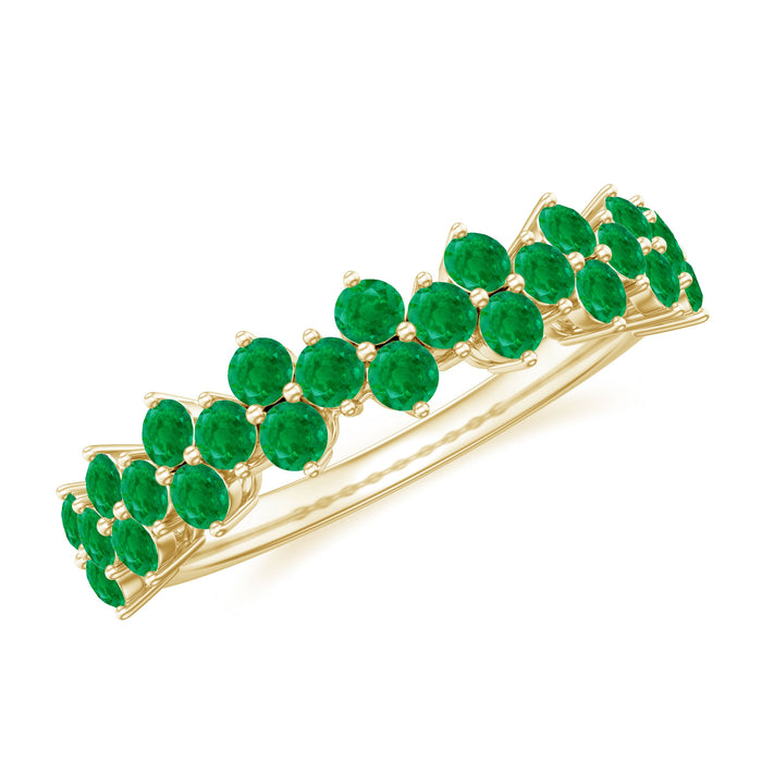 Certified real emerald half eternity ring by Rosec Jewels featuring a band with sparkling emerald gemstones.