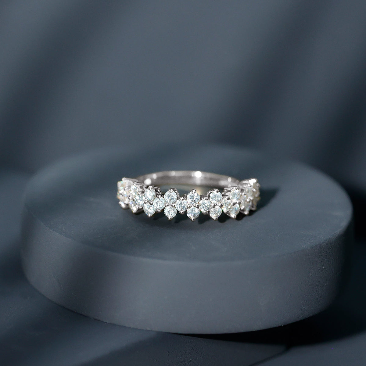 Round Moissanite Cluster Eternity Wedding Band