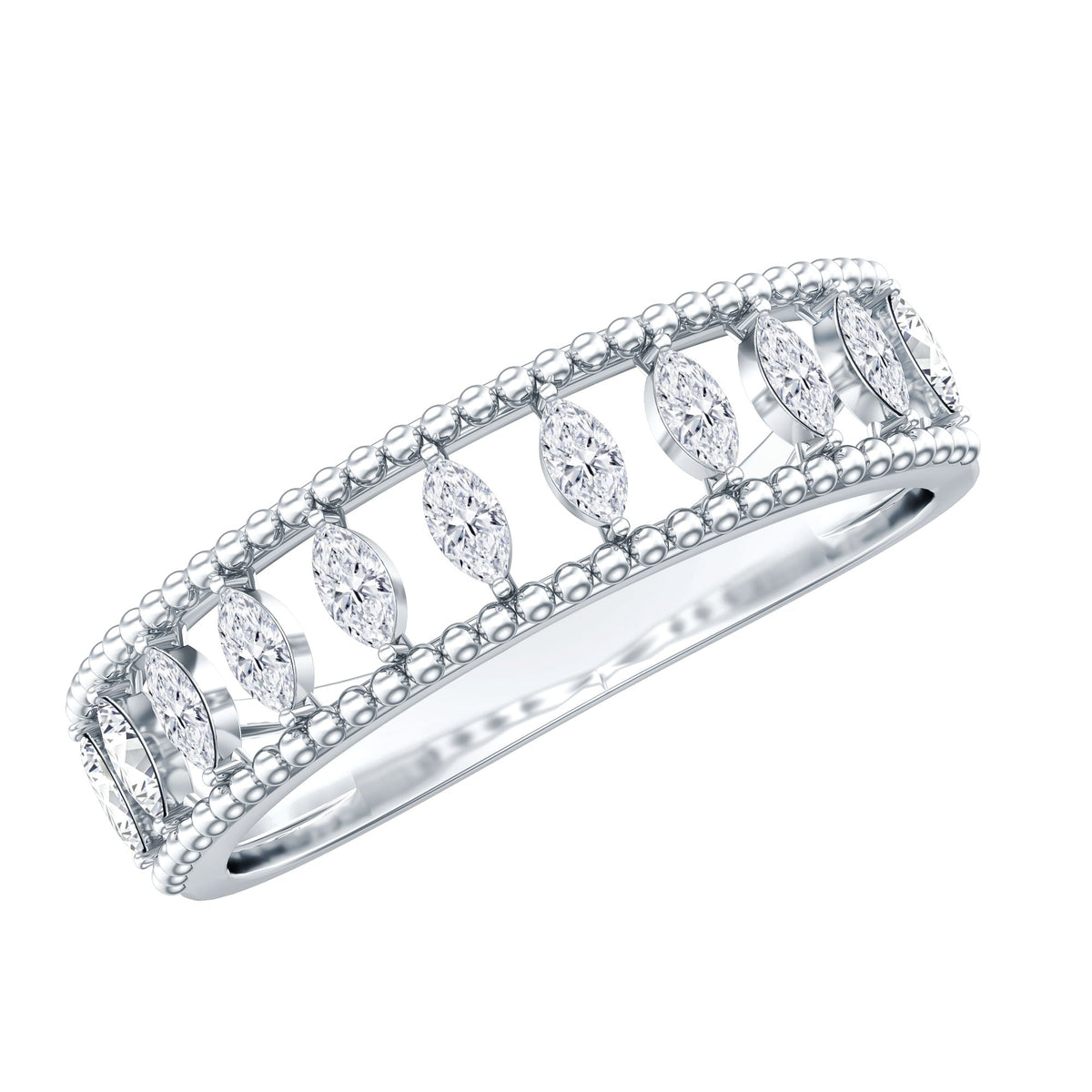Marquise Moissanite Half Eternity Band Ring