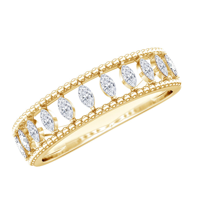 Rosec Jewels Marquise Moissanite half eternity band ring with sparkling gemstones and elegant design.