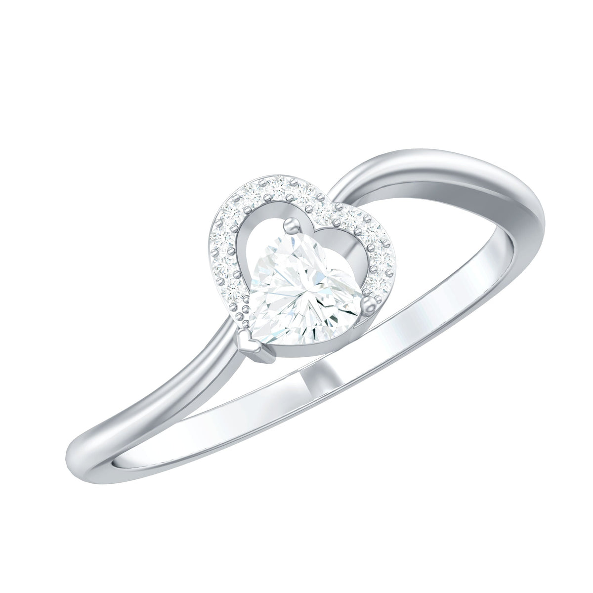 Rosec Jewels certified moissanite heart promise ring for women, featuring a sparkling heart-shaped moissanite gemstone on a silver band.