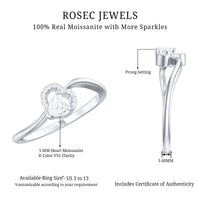Certified moissanite heart promise ring for women by Rosec Jewels, featuring a sparkling heart-shaped gemstone on a delicate band.